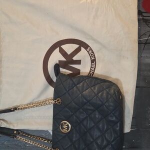 Michael Kors Quilted Blue and Gold Shoulder Bag